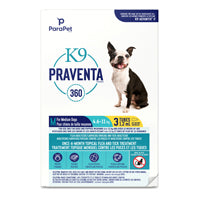 K9 Praventa 360 Flea & Tick Treatment - Medium Dogs 4.6 kg to 11 kg - 3 Tubes Parapet