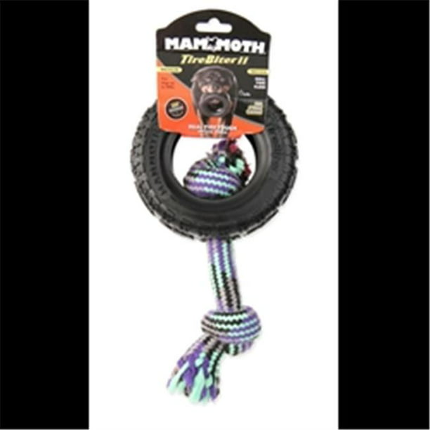 Mammoth Tirebiter II Rubber Tire Dog Toy with Rope, Medium, 5"