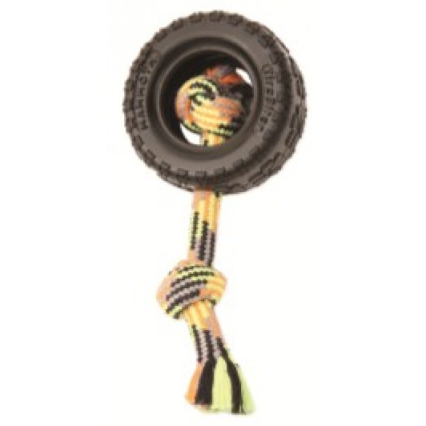 Mammoth TireBiter II Rubber Tire Dog Toy with Rope, Small, 3.75"