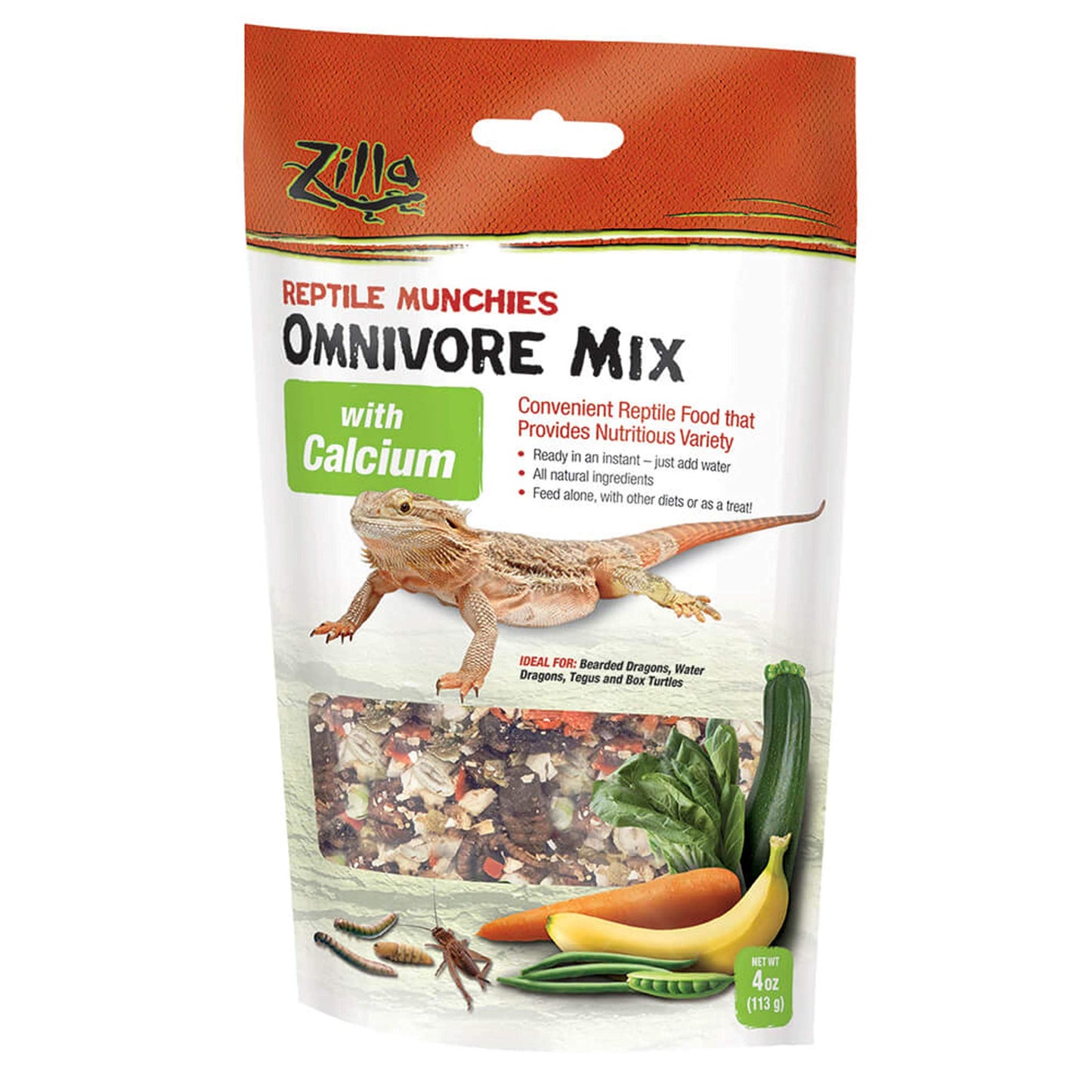 Zilla Reptile Food Munchies Omnivore Mix with Calcium, 4 oz